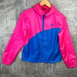 Under Armour Girls' Windbreaker, Zip-up Jacket, Water Repellent Pink Blue Sz YXL